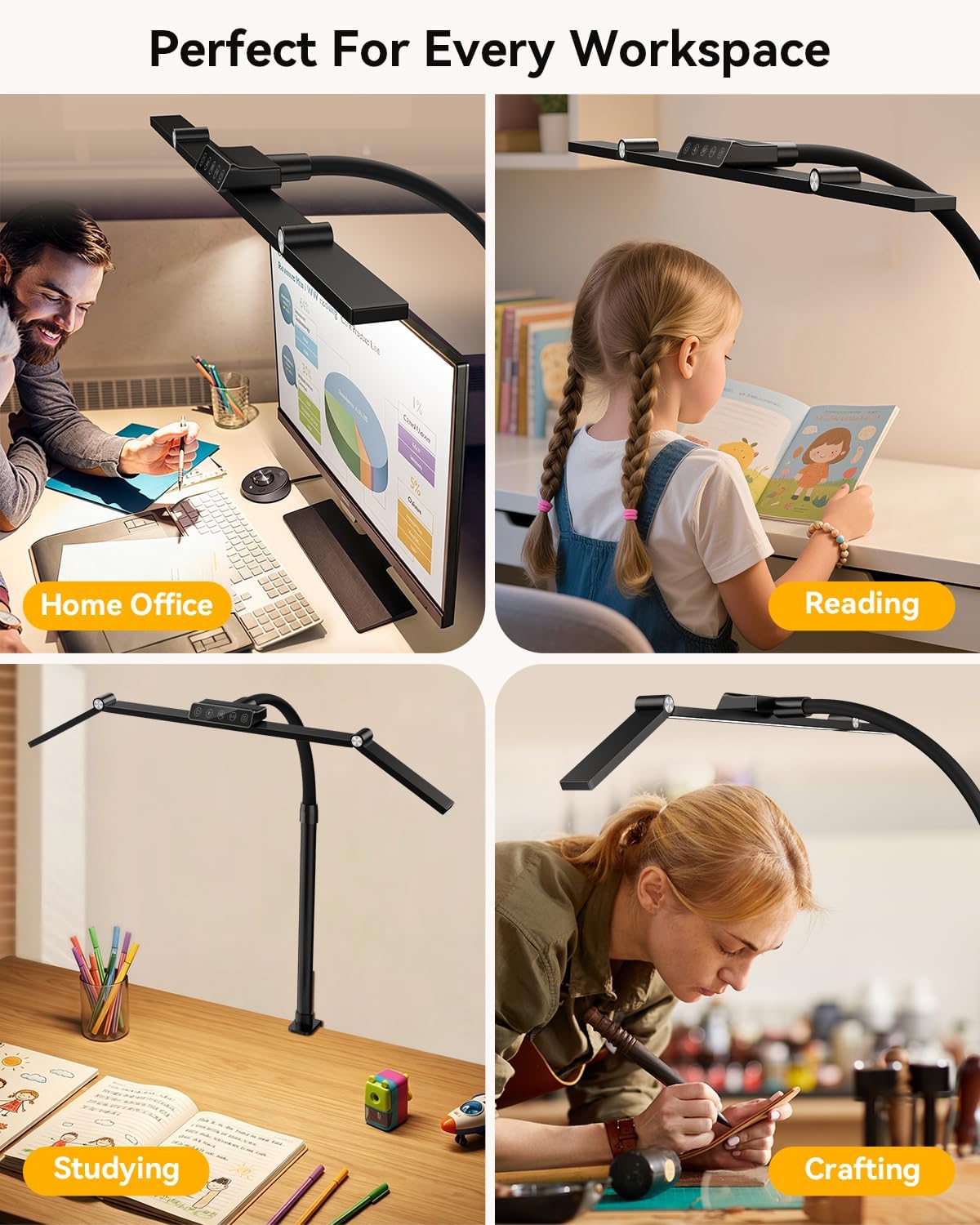 LED Desk Lamp Clip on Light with 3 Color Modes 10 Brightness Ring/Clamp Light 360° Adjustable Neck Dimmable Eye Protection Desk Lamps for Home Office