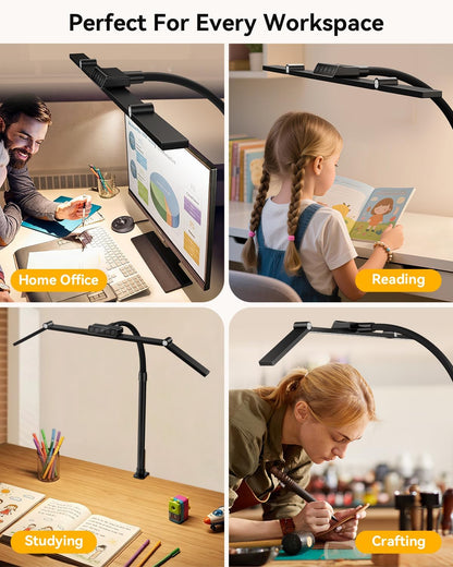 LED Desk Lamp Clip on Light with 3 Color Modes 10 Brightness Ring/Clamp Light 360° Adjustable Neck Dimmable Eye Protection Desk Lamps for Home Office