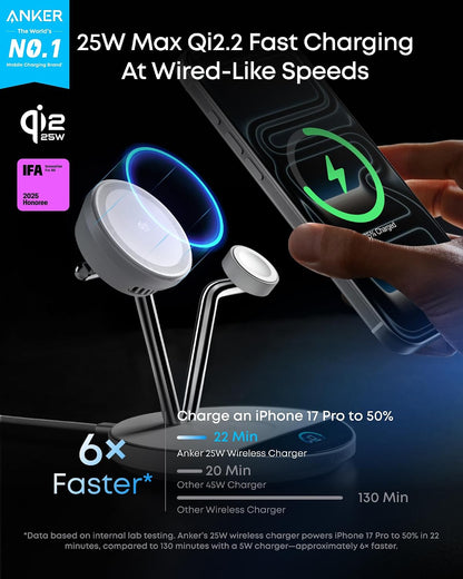 Prime 3-in-1 Qi2.2 MagSafe Compatible 25W Wireless Charging Station