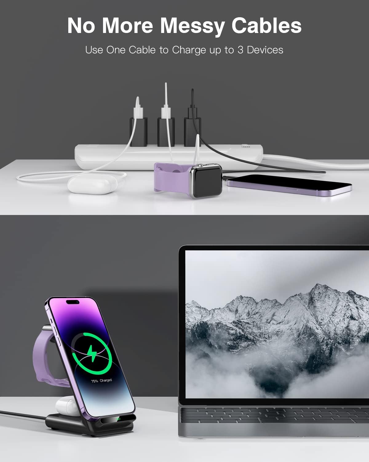 Wireless Charging Station,3 in 1 Charging Stand for Apple Multiple Devices