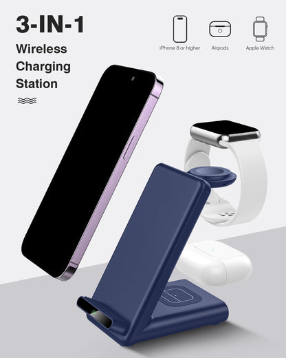 Wireless Charging Station,3 in 1 Charging Stand for Apple Multiple Devices