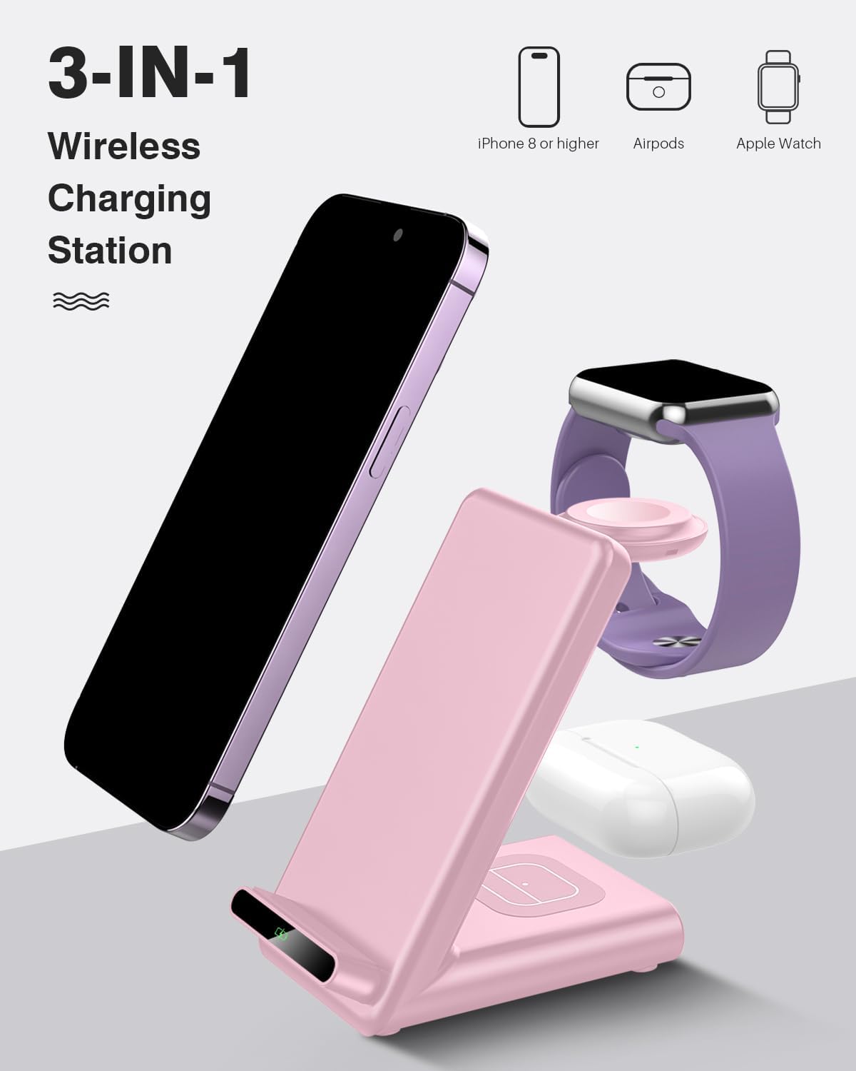 Wireless Charging Station,3 in 1 Charging Stand for Apple Multiple Devices