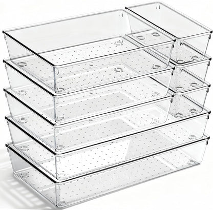 Large Clear Plastic Drawer Organizer Trays, 3 Sizes, Non-Slip