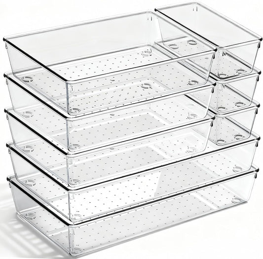 Large Clear Plastic Drawer Organizer Trays, 3 Sizes, Non-Slip