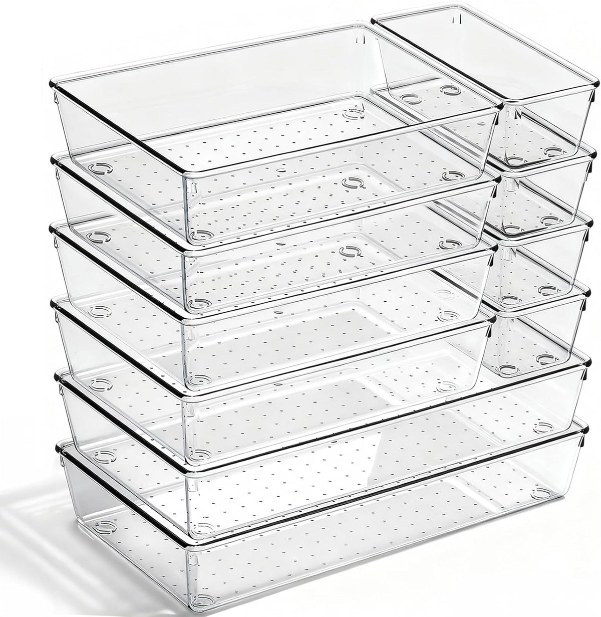 Large Clear Plastic Drawer Organizer Trays, 3 Sizes, Non-Slip