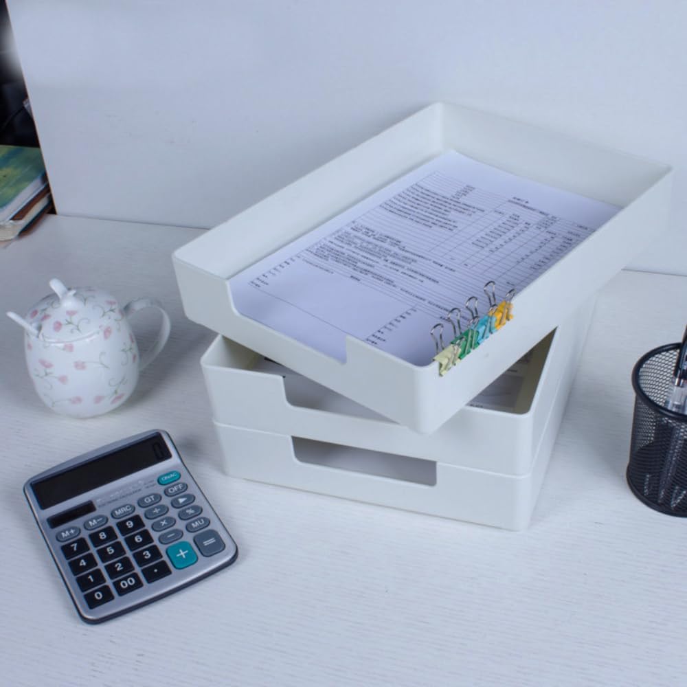 Letter-Size Tray, Desk Drawer Organizer for A4 Paper, Off-White