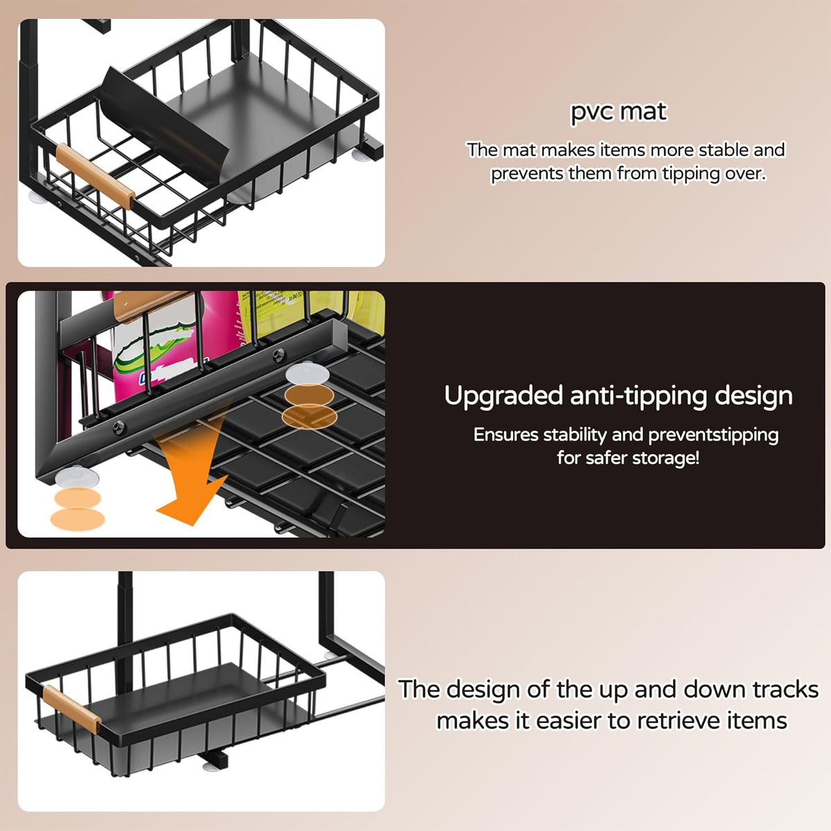 Under Sink Organizer, 2 Pack 2 Tier Expandable Height (13.2" - 17.2") Pull out Kitchen Bathroom Cabinet Organizers and Storage Shelf