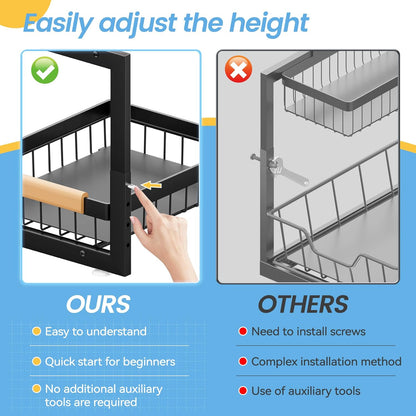 Under Sink Organizer, 2 Pack 2 Tier Expandable Height (13.2" - 17.2") Pull out Kitchen Bathroom Cabinet Organizers and Storage Shelf