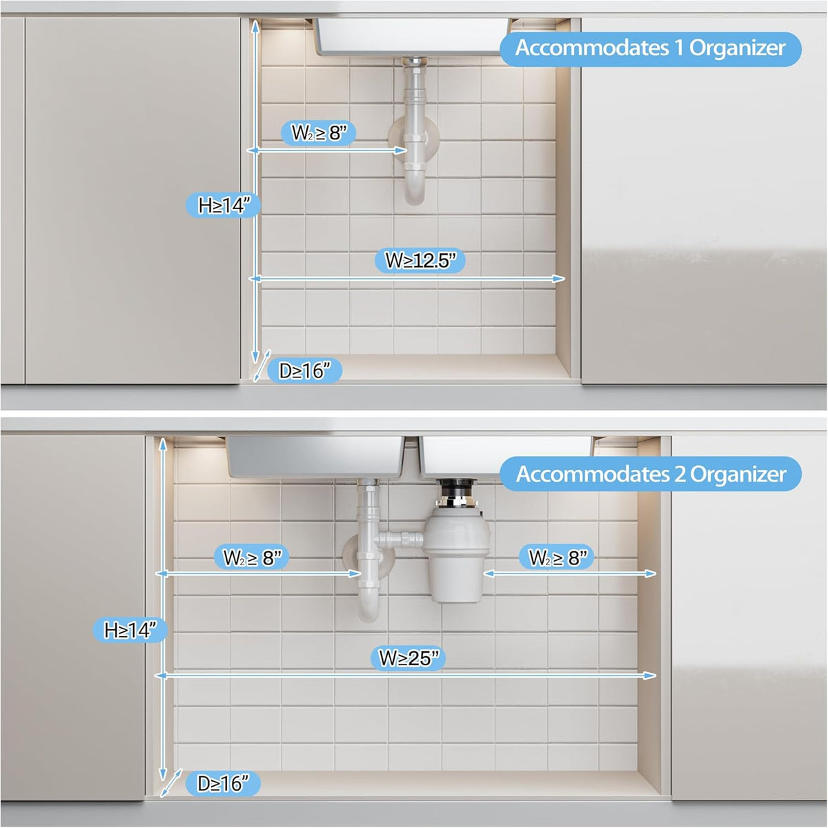 Under Sink Organizer, 2 Pack 2 Tier Expandable Height (13.2" - 17.2") Pull out Kitchen Bathroom Cabinet Organizers and Storage Shelf