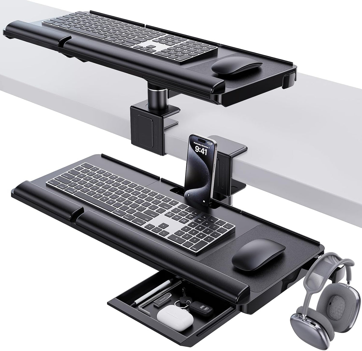 Klearlook Upgraded Adjustable Keyboard Tray for Above Desk & Under Desk Use