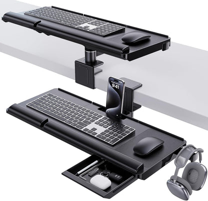 Klearlook Upgraded Adjustable Keyboard Tray for Above Desk & Under Desk Use