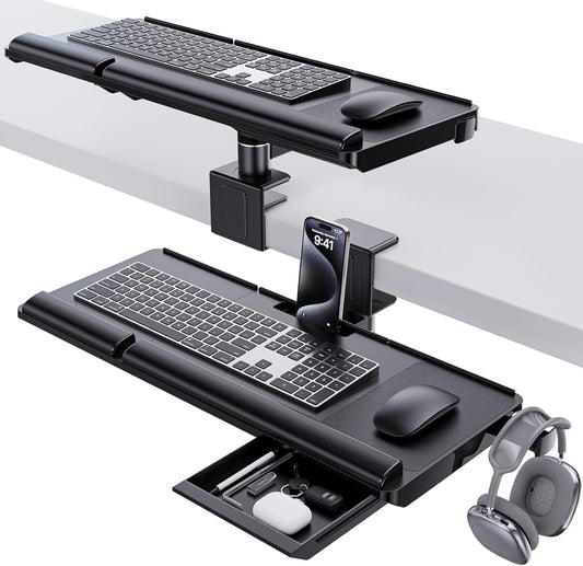 Klearlook Upgraded Adjustable Keyboard Tray for Above Desk & Under Desk Use