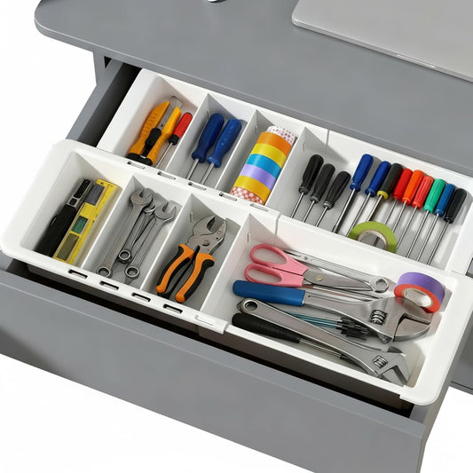2pcs Drawer Organizer Expandable with Insert Adjustable Drawer Storage Tray Desktop Drawers Dividers to Organize and Store desk drawers organizer tray for Bathroom Office Kitchen