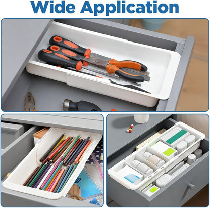 2pcs Drawer Organizer Expandable with Insert Adjustable Drawer Storage Tray Desktop Drawers Dividers to Organize and Store desk drawers organizer tray for Bathroom Office Kitchen