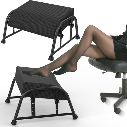 10-Level Adjustable Under Desk Footrest, XL Black Metal Frame