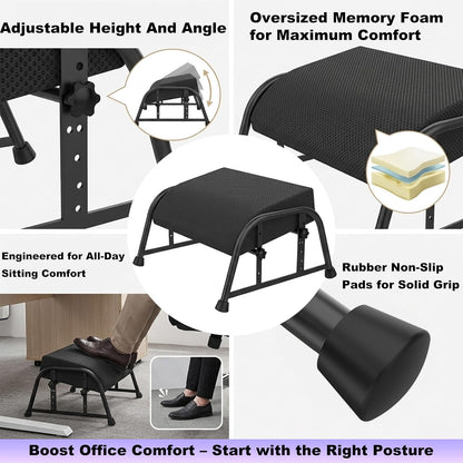 10-Level Adjustable Under Desk Footrest, XL Black Metal Frame
