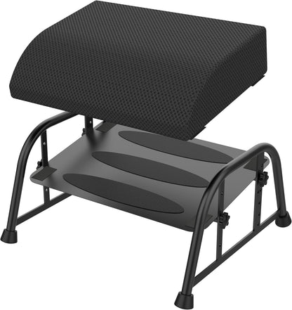 10-Level Adjustable Under Desk Footrest, XL Black Metal Frame