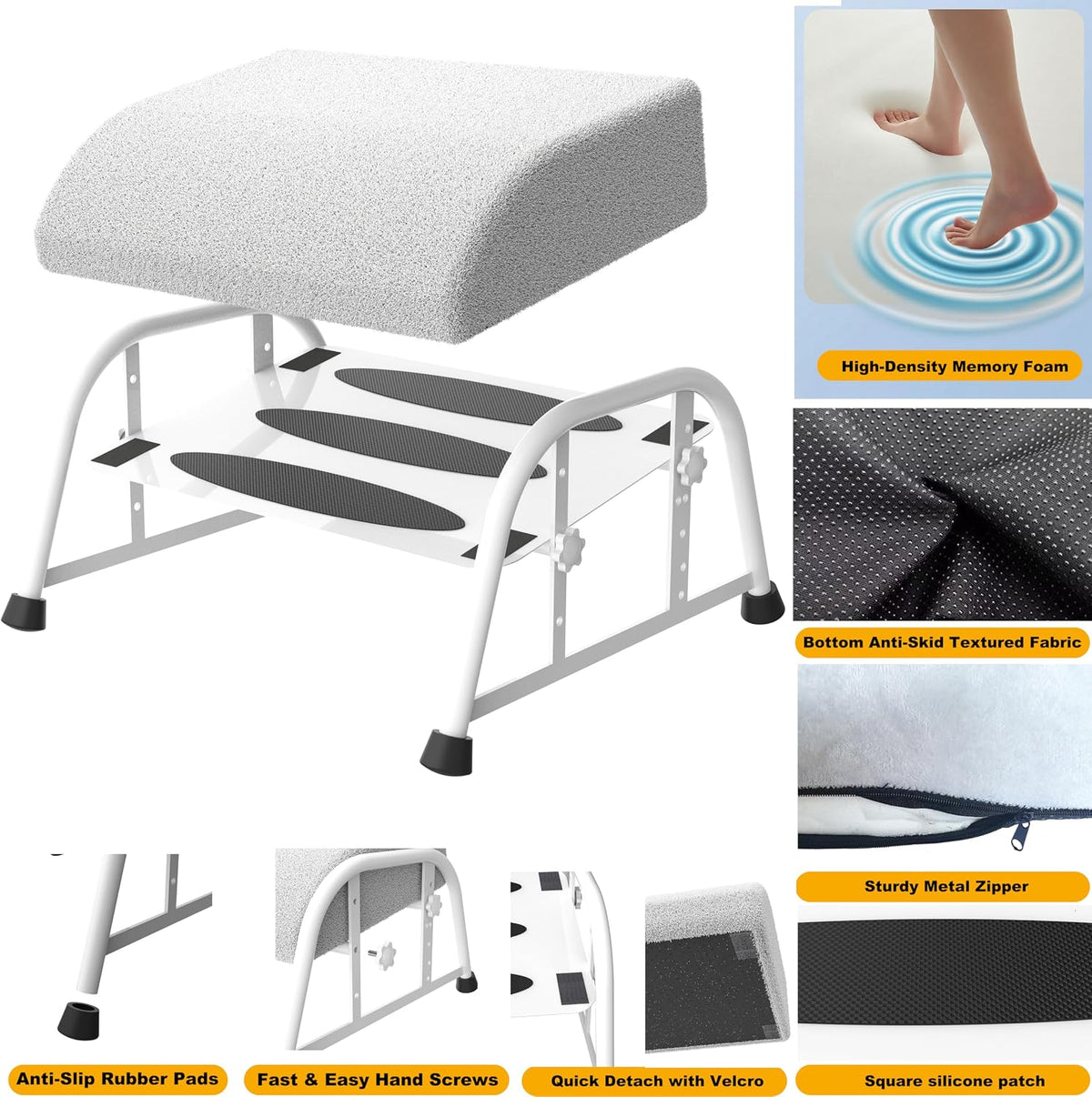 10-Level Adjustable Under Desk Footrest, XL Black Metal Frame