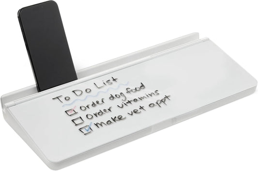 Desktop Dry Erase Whiteboard with Organizer and Accessories, Tempered Glass, 15.7 x 5.4 inches, White
