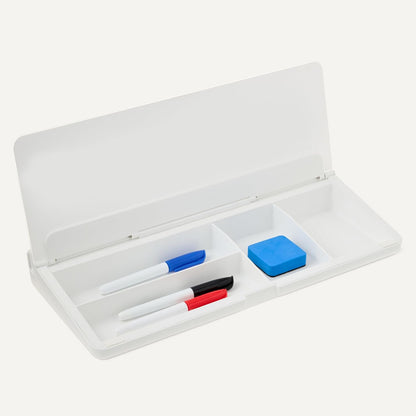 Desktop Dry Erase Whiteboard with Organizer and Accessories, Tempered Glass, 15.7 x 5.4 inches, White