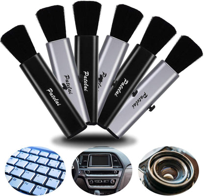 6 Pack Retractable Keyboard Cleaning Brushes, Anti-Static Soft Bristle Mini Electronics Duster for Laptop, Camera, Phone, Car Interior, Black/Silver