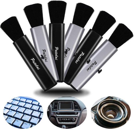6 Pack Retractable Keyboard Cleaning Brushes, Anti-Static Soft Bristle Mini Electronics Duster for Laptop, Camera, Phone, Car Interior, Black/Silver