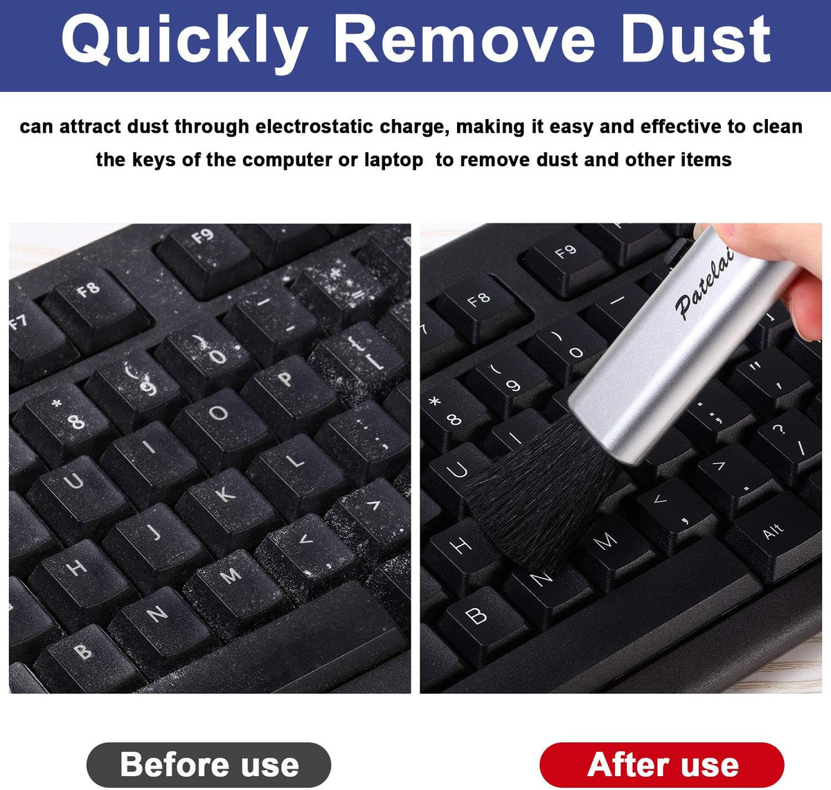 6 Pack Retractable Keyboard Cleaning Brushes, Anti-Static Soft Bristle Mini Electronics Duster for Laptop, Camera, Phone, Car Interior, Black/Silver