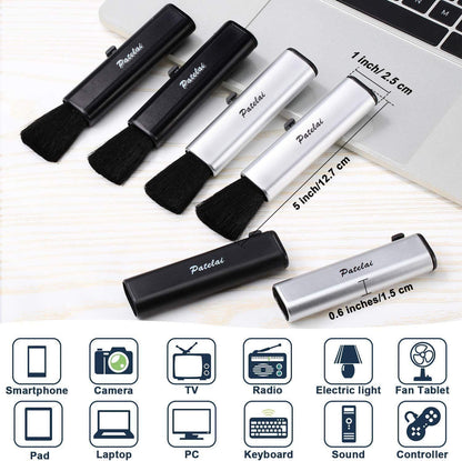6 Pack Retractable Keyboard Cleaning Brushes, Anti-Static Soft Bristle Mini Electronics Duster for Laptop, Camera, Phone, Car Interior, Black/Silver