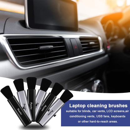 6 Pack Retractable Keyboard Cleaning Brushes, Anti-Static Soft Bristle Mini Electronics Duster for Laptop, Camera, Phone, Car Interior, Black/Silver