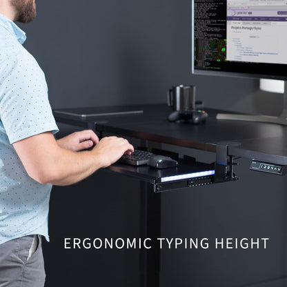 Large Under Desk Keyboard Tray with RGB LED Side Lights, C-clamp Mount, 27 (33 Including Clamps) x 11 inch Slide-Out Platform Computer Drawer for Typing, Carbon Black, MOUNT-KB05EL