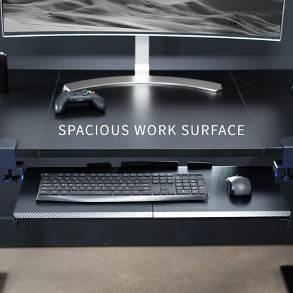 Large Under Desk Keyboard Tray with RGB LED Side Lights, C-clamp Mount, 27 (33 Including Clamps) x 11 inch Slide-Out Platform Computer Drawer for Typing, Carbon Black, MOUNT-KB05EL