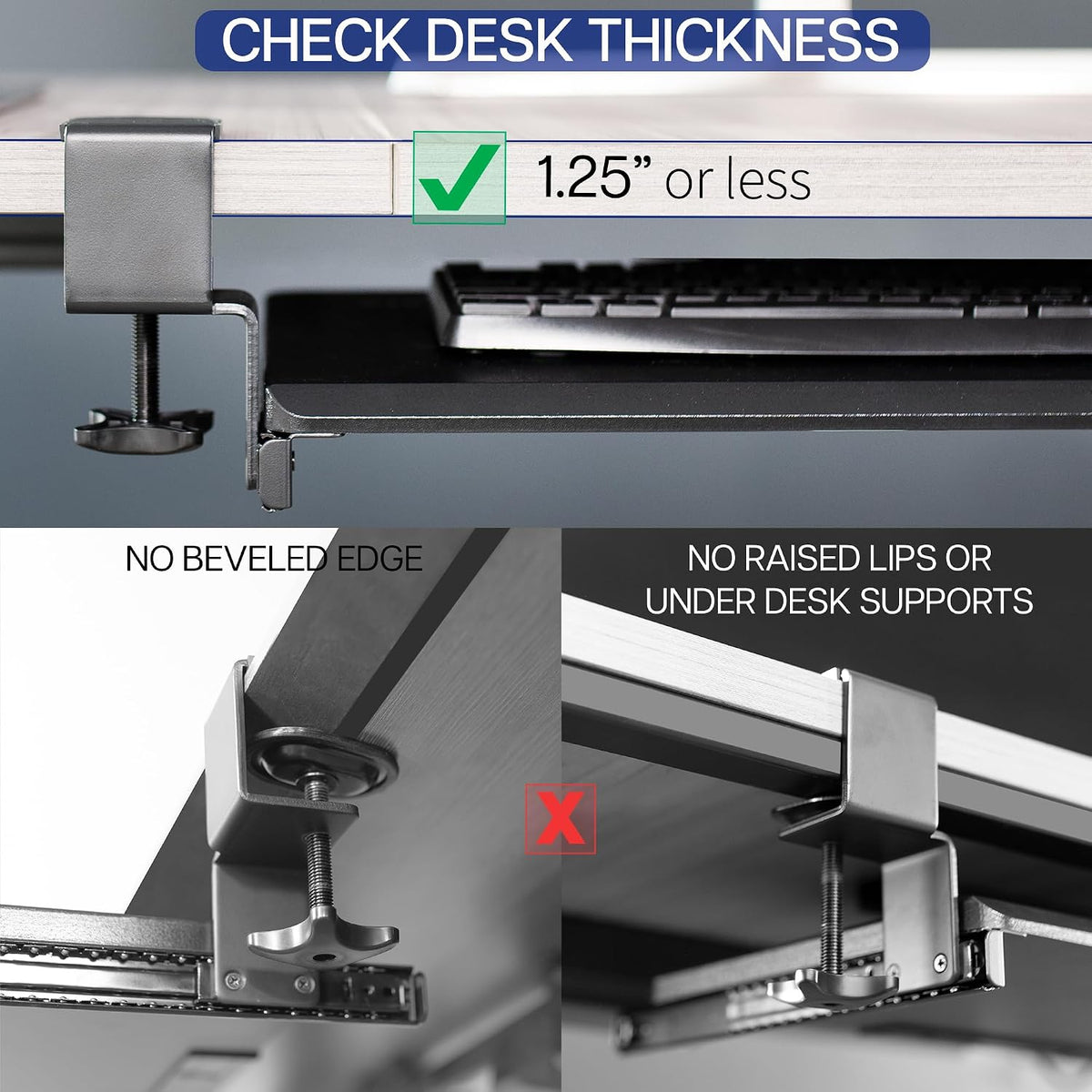 Large Under Desk Keyboard Tray with RGB LED Side Lights, C-clamp Mount, 27 (33 Including Clamps) x 11 inch Slide-Out Platform Computer Drawer for Typing, Carbon Black, MOUNT-KB05EL