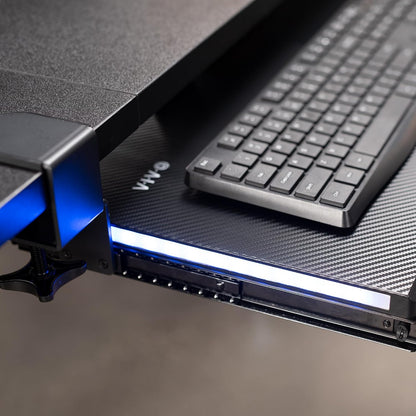 Large Under Desk Keyboard Tray with RGB LED Side Lights, C-clamp Mount, 27 (33 Including Clamps) x 11 inch Slide-Out Platform Computer Drawer for Typing, Carbon Black, MOUNT-KB05EL
