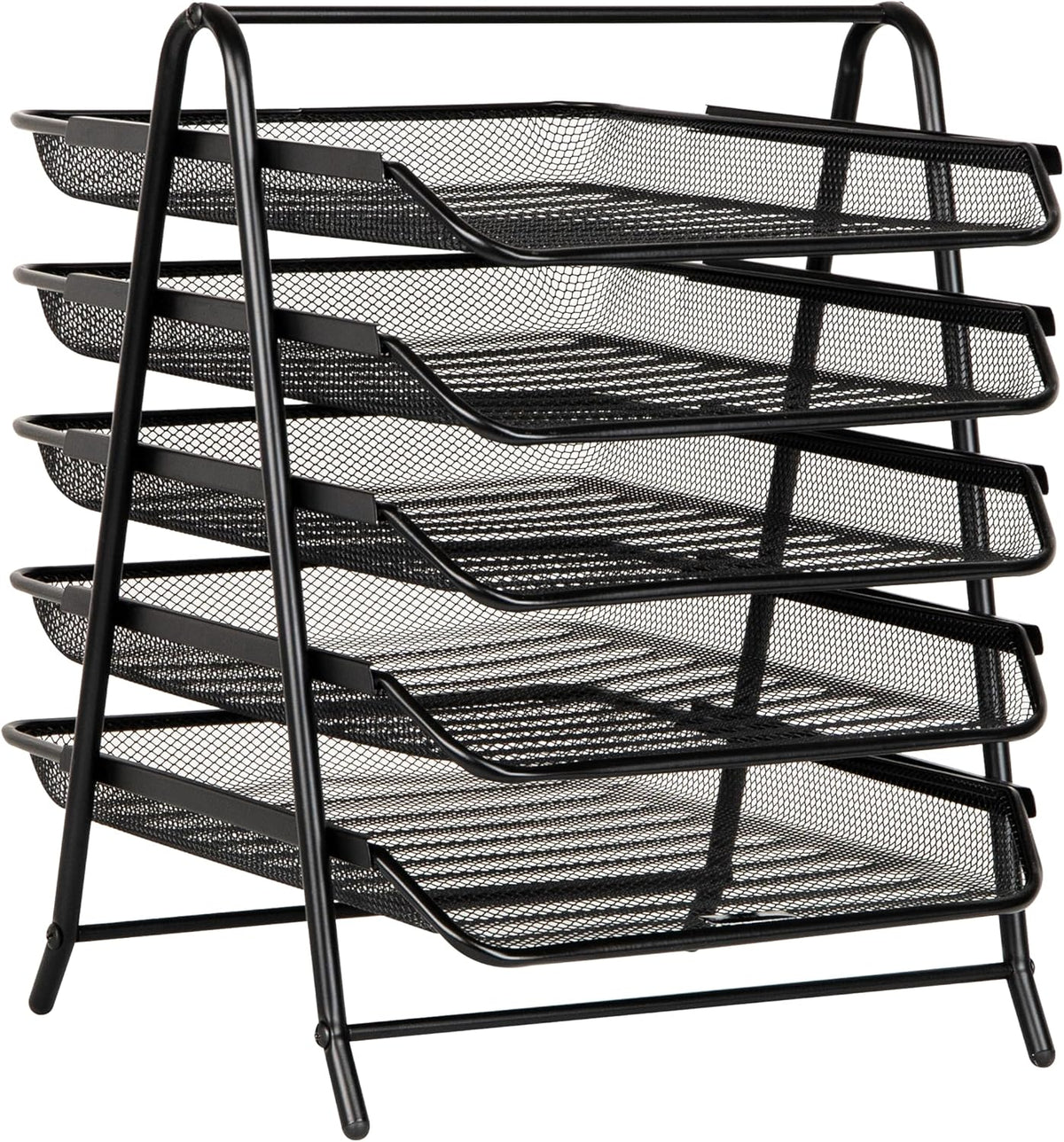 5-Tier Paper Tray Organizer, Vertical Desktop File Storage Rack, Office, Metal Mesh, Black