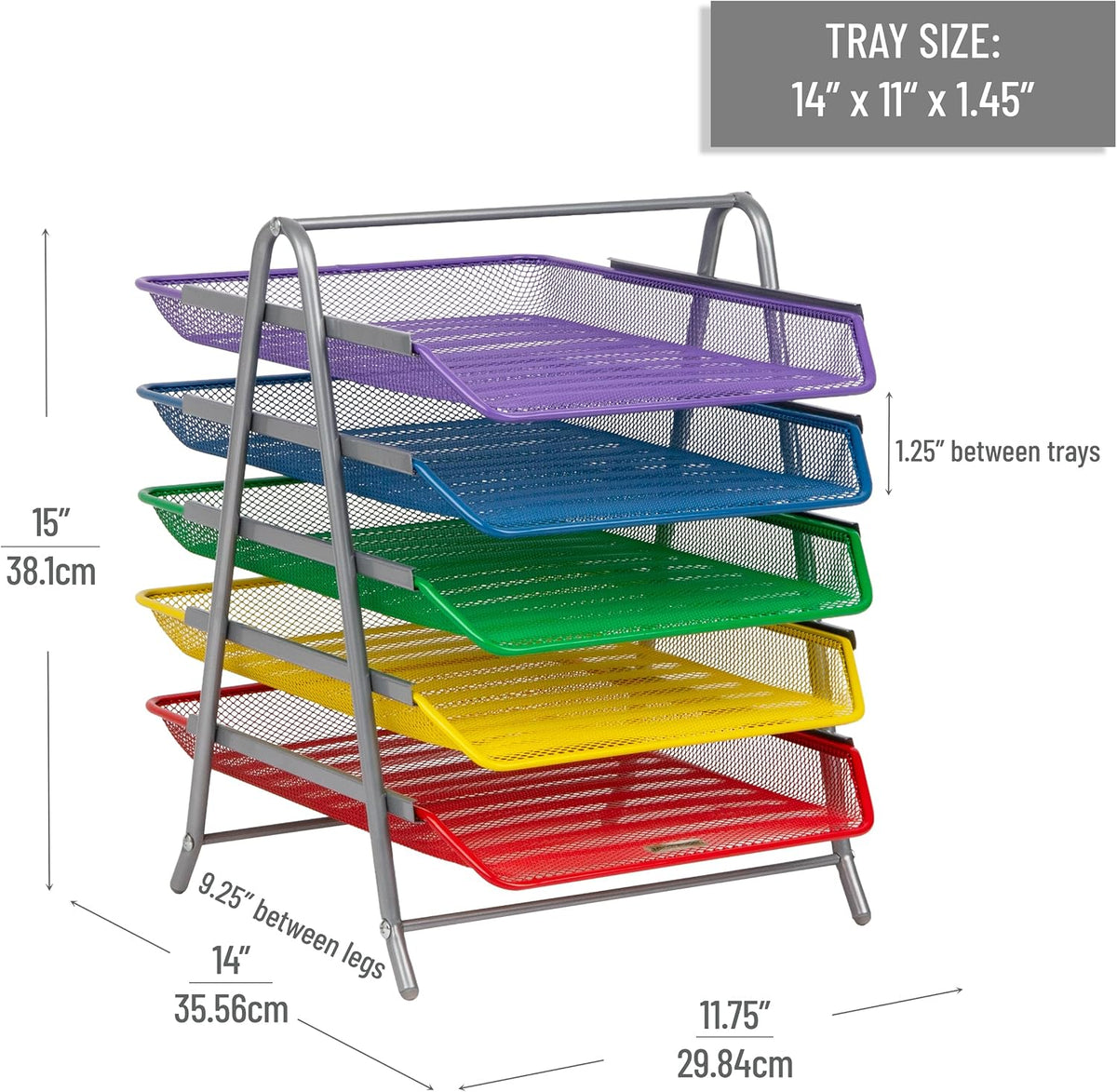 5-Tier Paper Tray Organizer, Vertical Desktop File Storage Rack, Office, Metal Mesh, Black