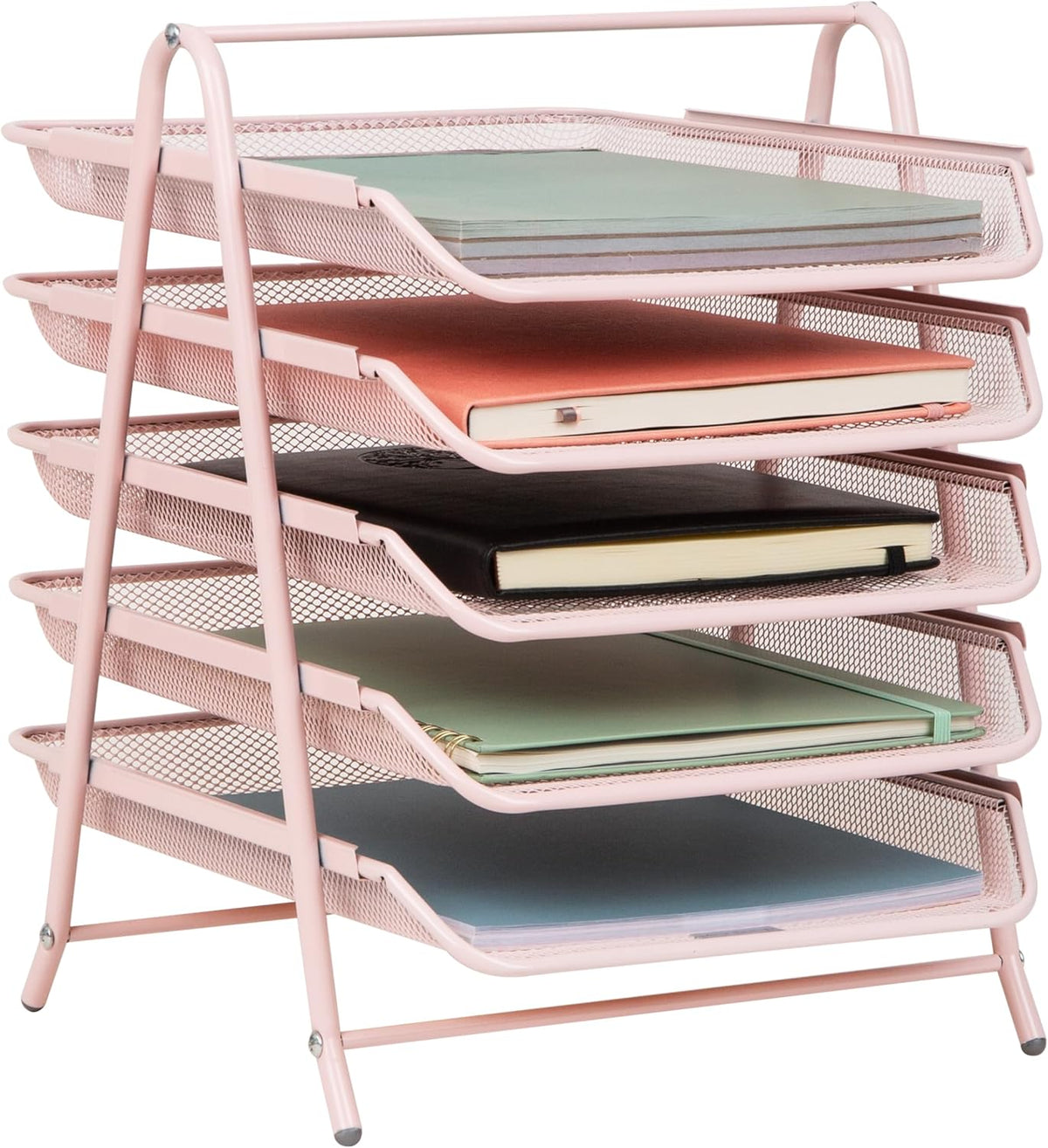 5-Tier Paper Tray Organizer, Vertical Desktop File Storage Rack, Office, Metal Mesh, Black