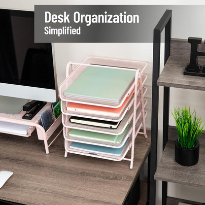 5-Tier Paper Tray Organizer, Vertical Desktop File Storage Rack, Office, Metal Mesh, Black