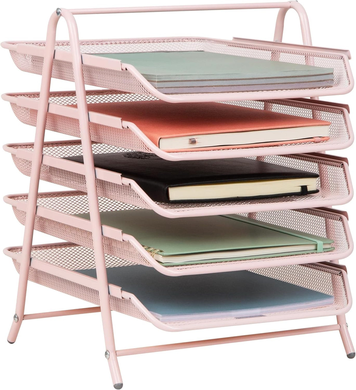 5-Tier Paper Tray Organizer, Vertical Desktop File Storage Rack, Office, Metal Mesh, Black