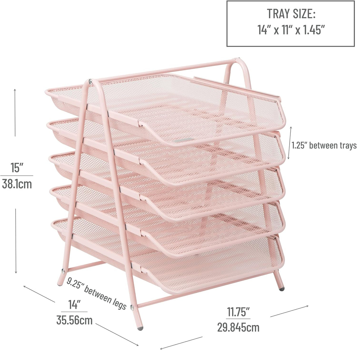 5-Tier Paper Tray Organizer, Vertical Desktop File Storage Rack, Office, Metal Mesh, Black