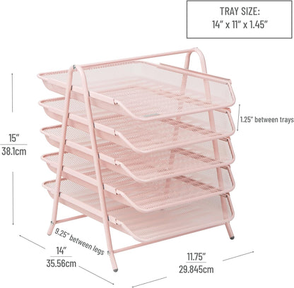 5-Tier Paper Tray Organizer, Vertical Desktop File Storage Rack, Office, Metal Mesh, Black