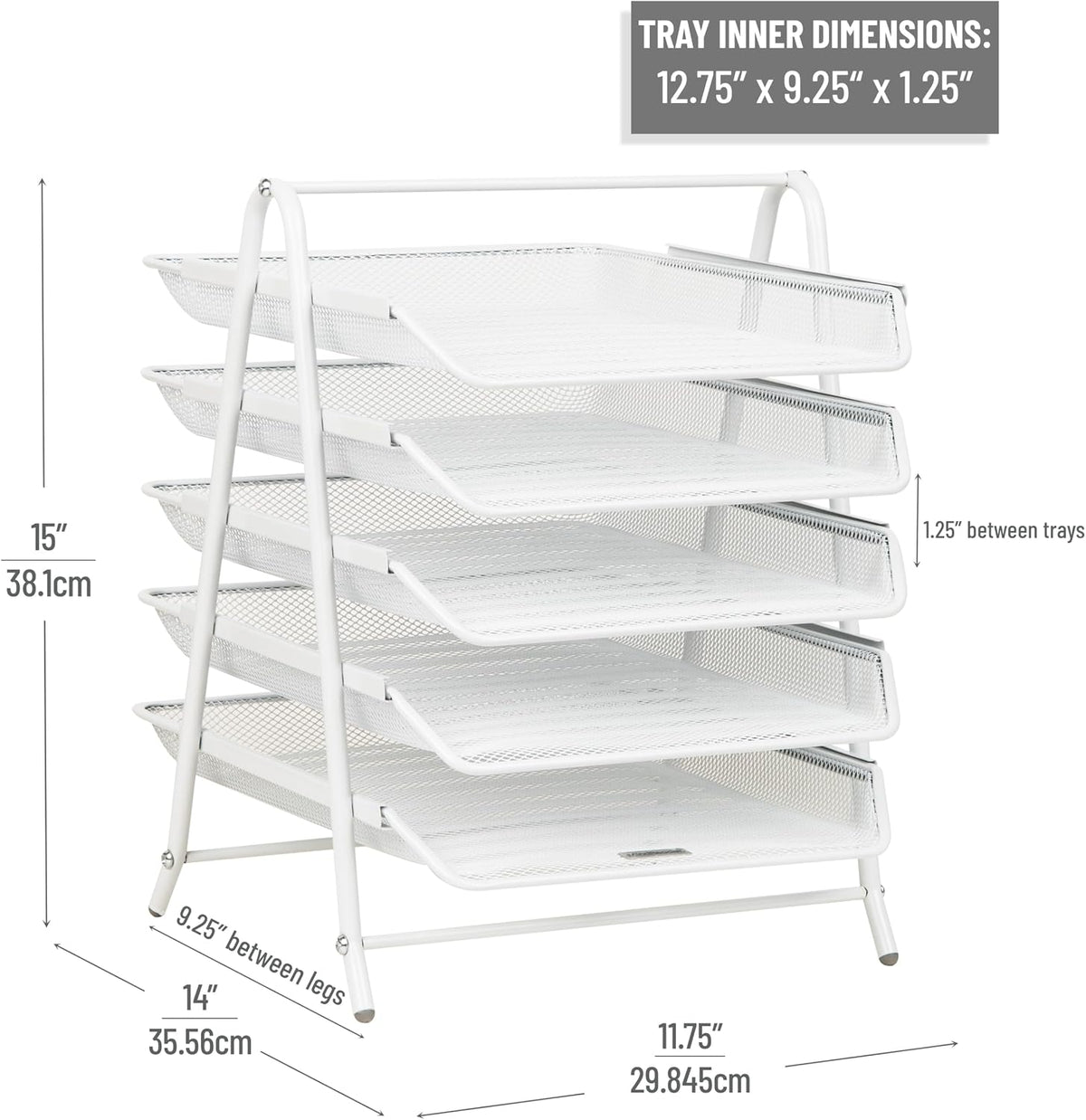 5-Tier Paper Tray Organizer, Vertical Desktop File Storage Rack, Office, Metal Mesh, Black