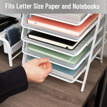 5-Tier Paper Tray Organizer, Vertical Desktop File Storage Rack, Office, Metal Mesh, Black