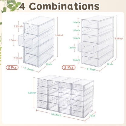 VZKAH Clear Acrylic Desk Organizer with 20 Drawers, 4 Modular Units