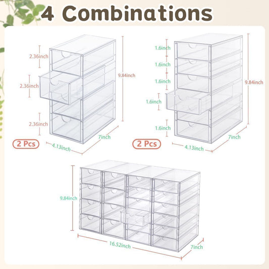 VZKAH Clear Acrylic Desk Organizer with 20 Drawers, 4 Modular Units