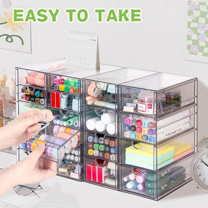 VZKAH Clear Acrylic Desk Organizer with 20 Drawers, 4 Modular Units