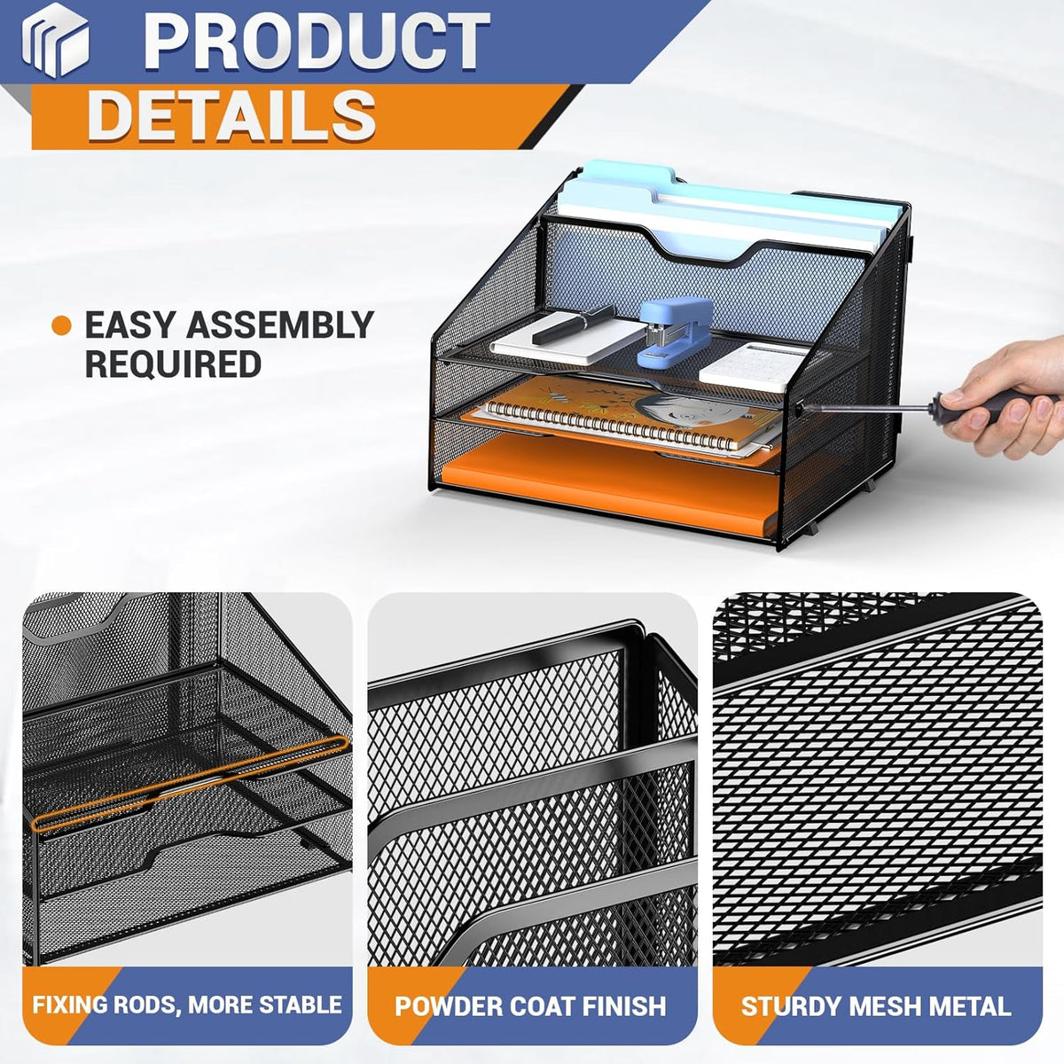 Desk File Organizer Paper Letter Tray File Holder Office Rack, Black
