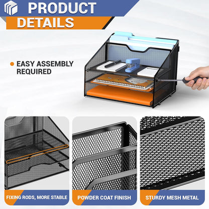 Desk File Organizer Paper Letter Tray File Holder Office Rack, Black