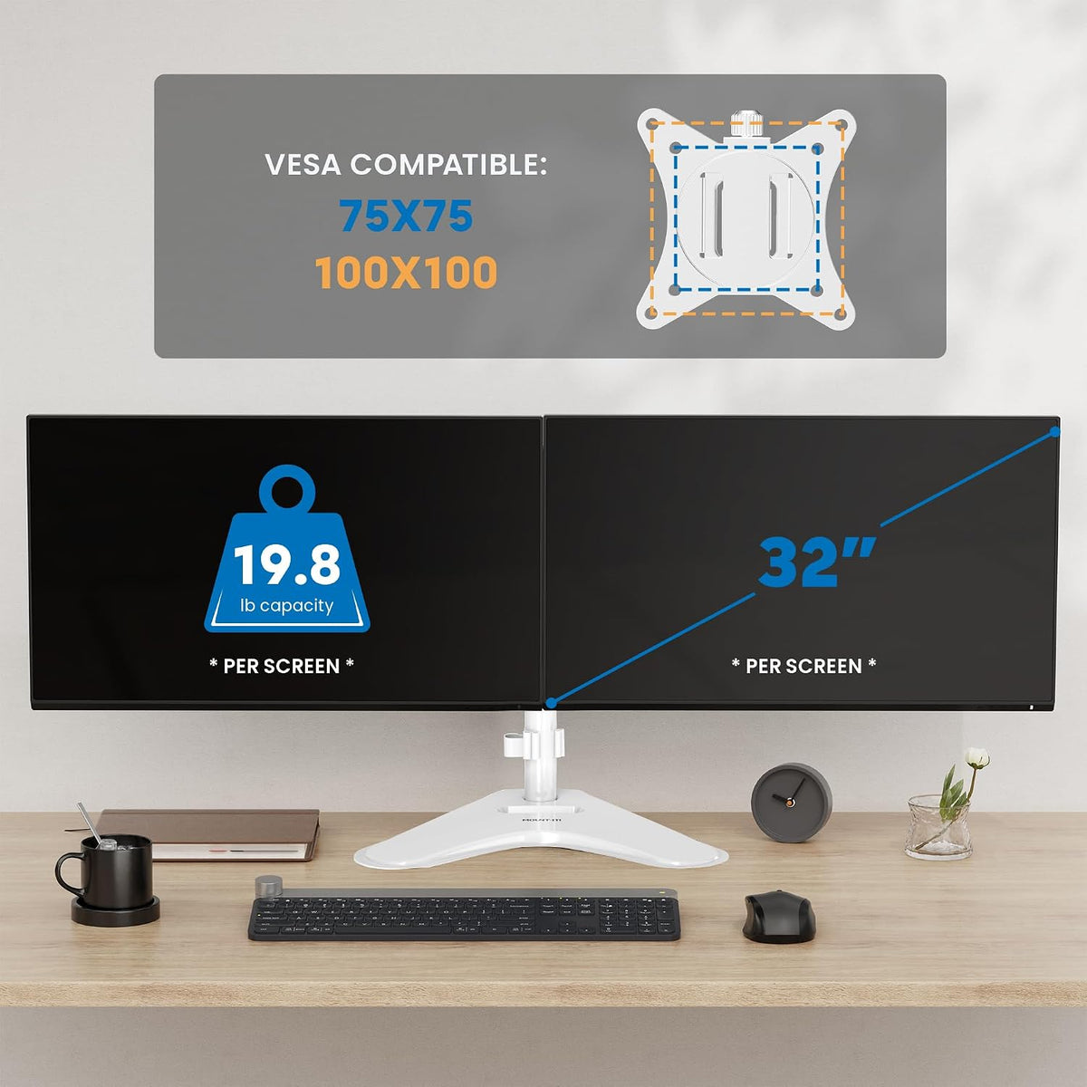 ! Dual Monitor Desk Stand Mount for 2 Screens VESA 75x75 & 100x100