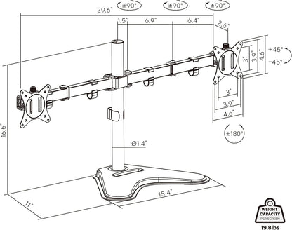! Dual Monitor Desk Stand Mount for 2 Screens VESA 75x75 & 100x100