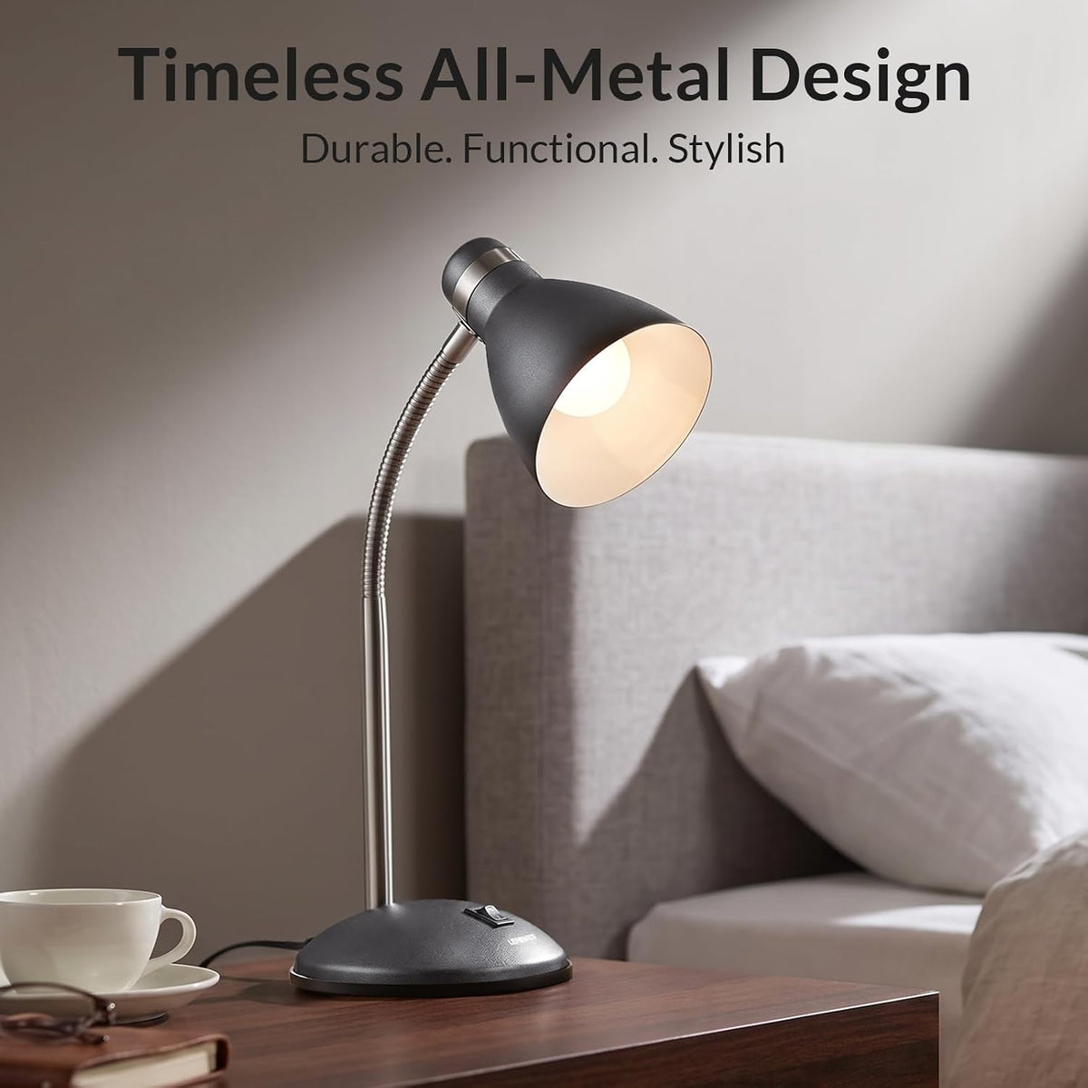 Metal Desk Lamp, Adjustable GooseNeck Reading Light for Bedroom